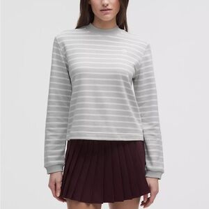 Lululemon Cotton French Terry Crewneck Pullover Gray Yachtie Stripe Vapor White